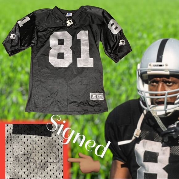NWT Vintage Starter Label TIM BROWN No. 81 OAKLAND RAIDERS Jersey AUTOGRAPHED! - Picture 1 of 9